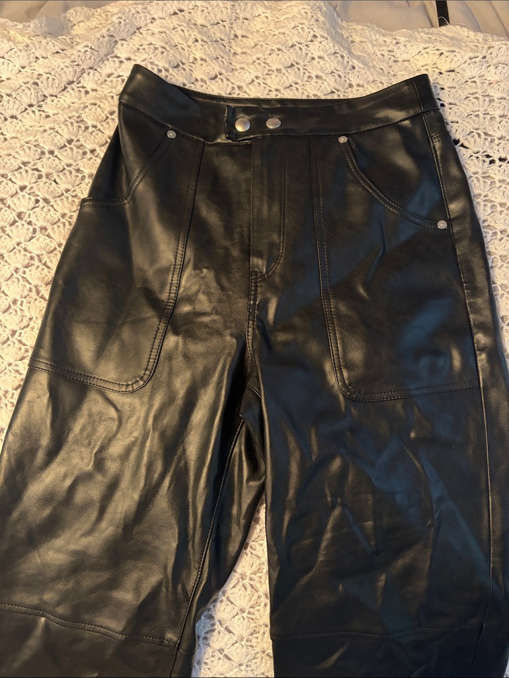 Blank NYC Black Faux Leather Straight Leg Jumpsuit Pants